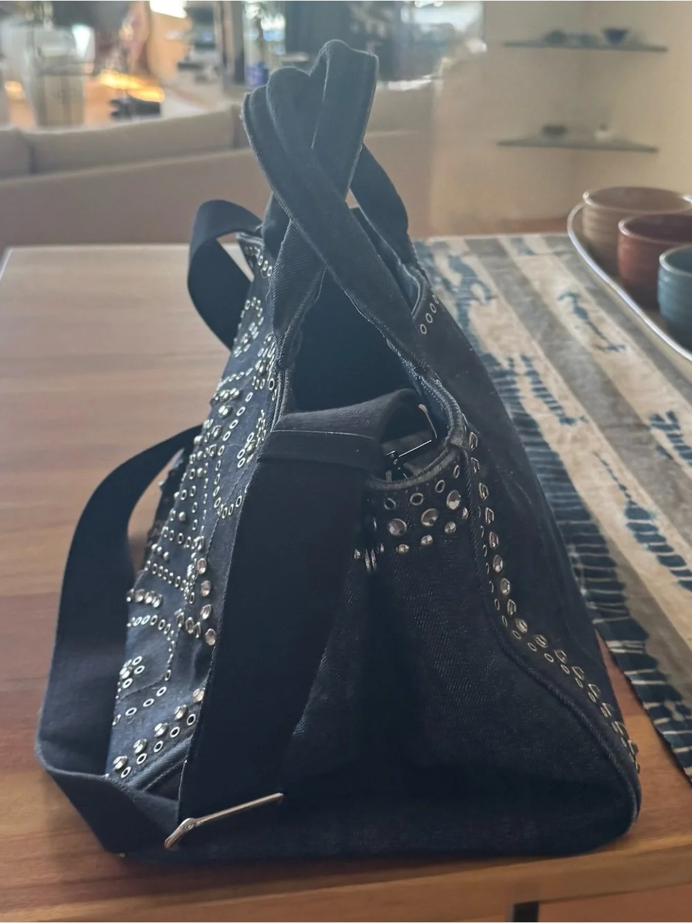 Prada Studded Dark Denim Tote Bag